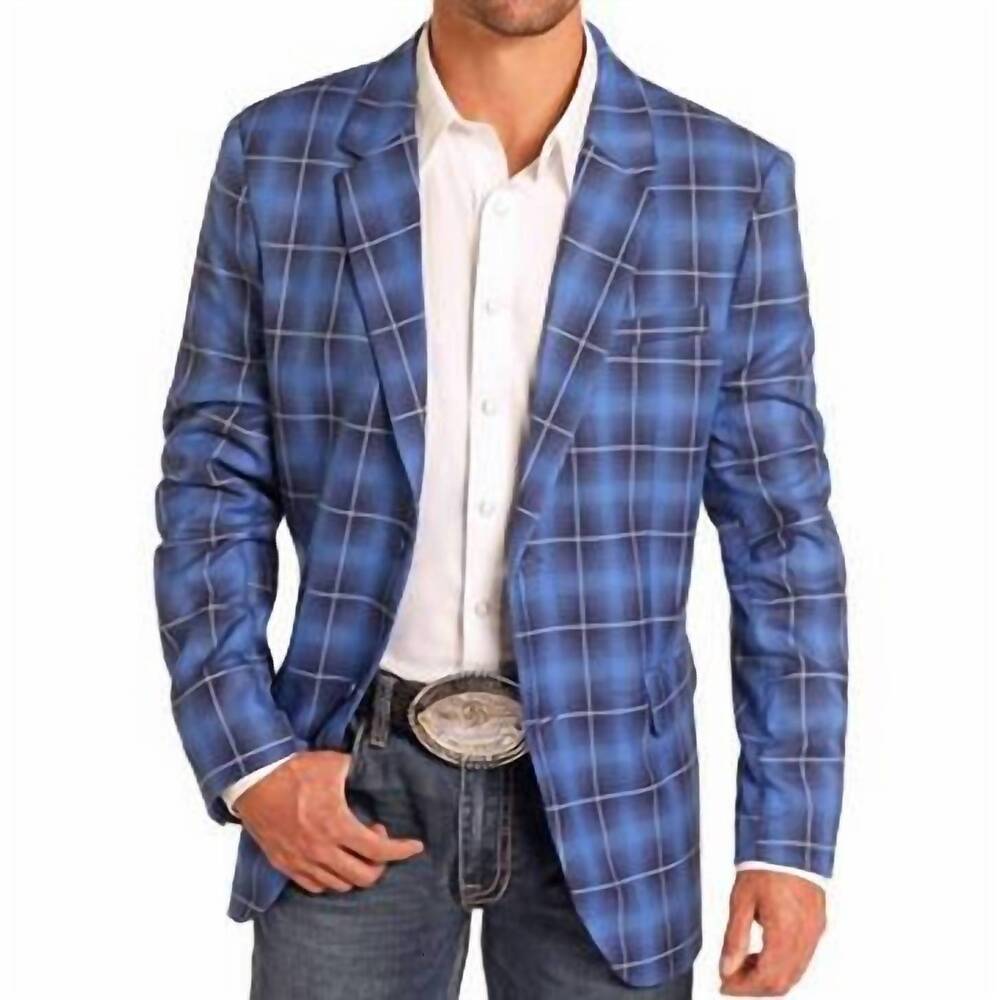 NEW ROCK & ROLL DENIM men's bold plaid blazer in royal